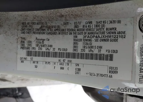 2017 Ford Fiesta S z USA, uszkodzony, nr VIN 3FADP4AJXHM122102